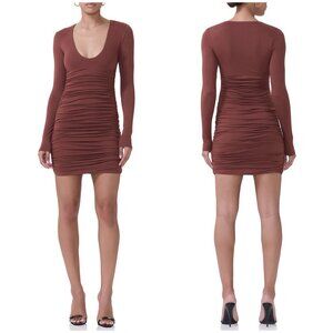 New AFRM Afton Ruched Long Sleeve Jersey Minidress Size M‎